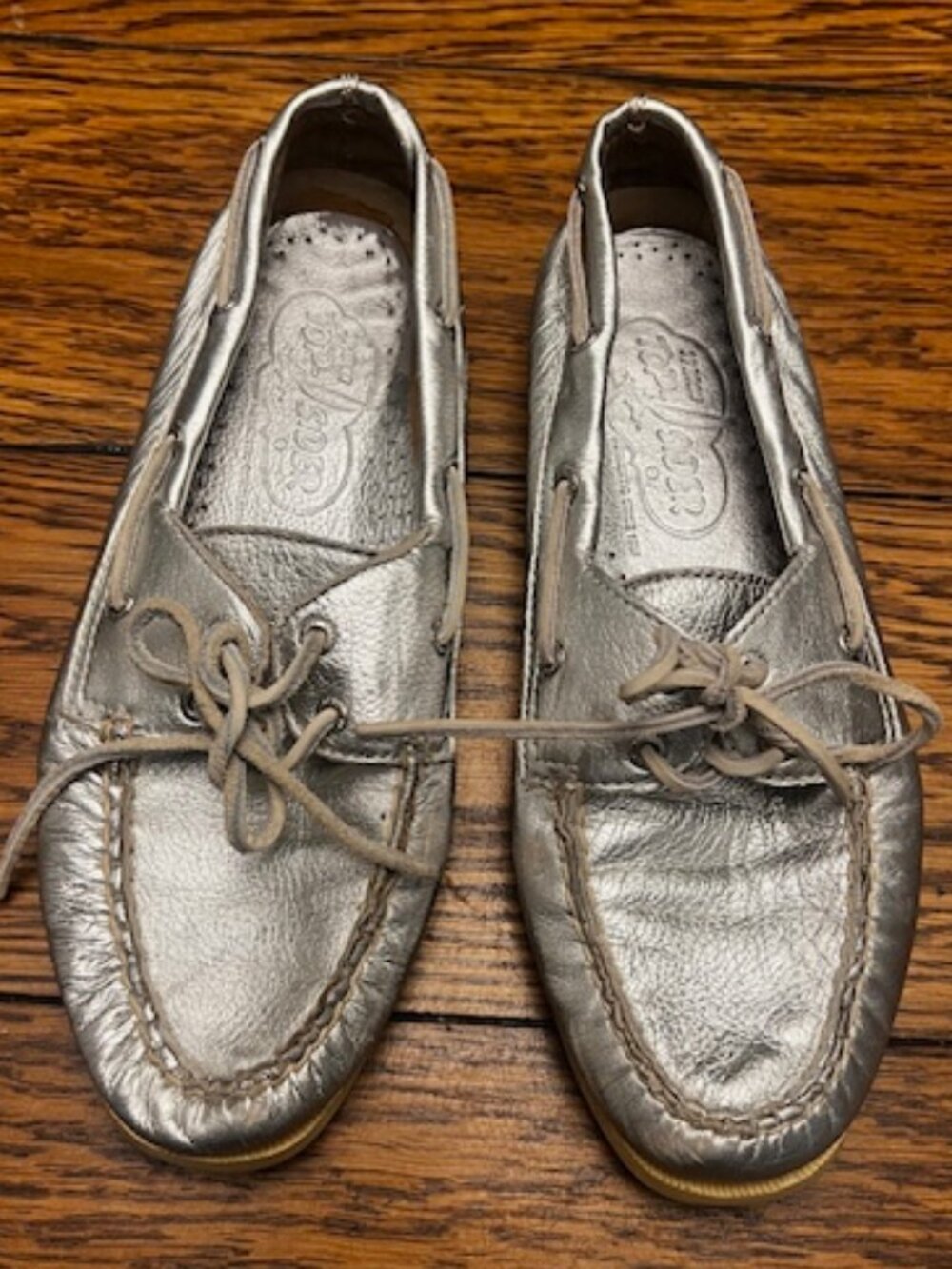 Sperry Top Sider Boat Shoes Women's 9.5 Silver Leather Lace Up Comfort, Ex Cond!
